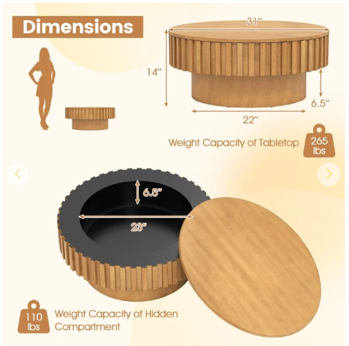 Round Coffee Table with Hidden Compartment