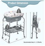 Folding Baby Changing Table with Bathtub and 4 Universal Wheels - Assembly Required