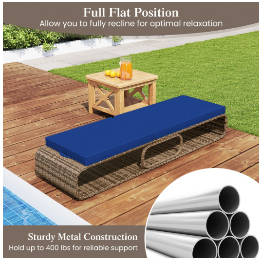 7-Position Adjustable PE Rattan Outdoor Chaise Lounge Chair-Navy (Assembled)