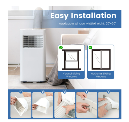 8000 BTU(ASHRAE) Portable Air Conditioner Cools 250 Sq.Ft