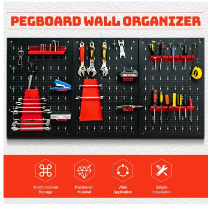 24 in. H x 48 in. W Pegboard Wall Organizer Kit 4 ft.Metal Toolboard W/3 Pegboards & 25 Accessories