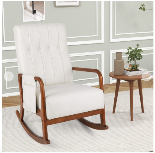 Rocking Chair with Ottoman and Padded Cushion, White (Fully Assembled)