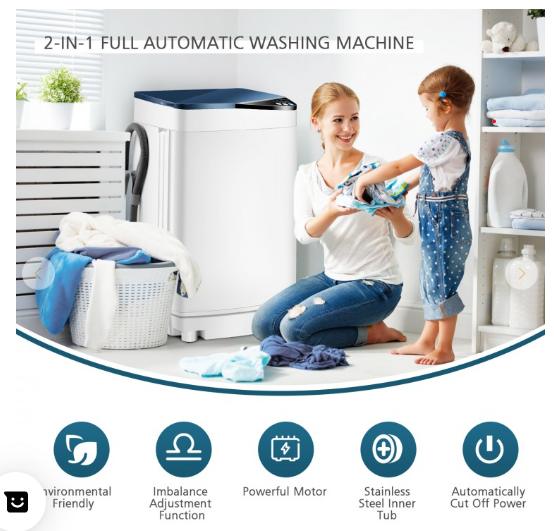 Full-automatic Washing Machine 7.7 lbs Washer / Spinner Germicidal (Grey/White)