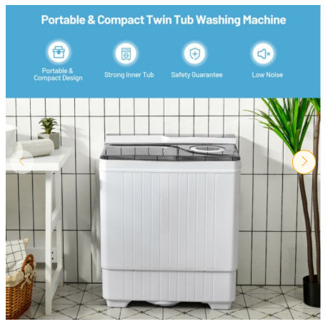 26lbs Portable Semi-automatic Washing Machine W/Built-in Drain Pump - Grey