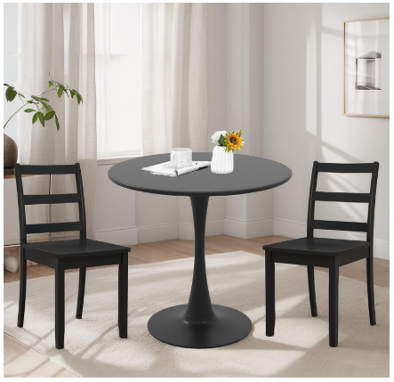 32 Inches Round Dining Table, Modern Tulip Kitchen Table for 2 to 4 Person, Metal Round Pedestal Table for Apartment, Small Space, Cafe (assembled)