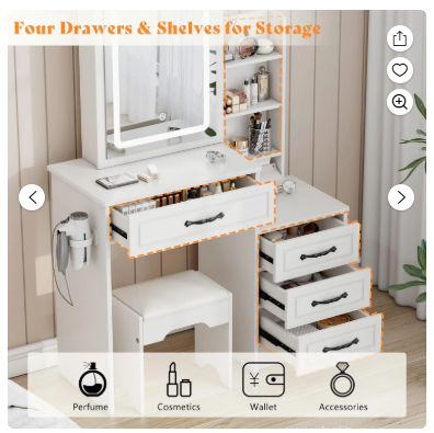 Makeup Vanity Desk, missing mirror/lights, scratch & dent special