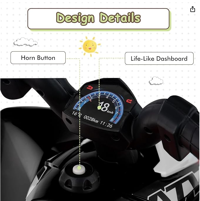 Kids Ride On ATV, 6V Electric Vehicle for Toddlers, - (Black)