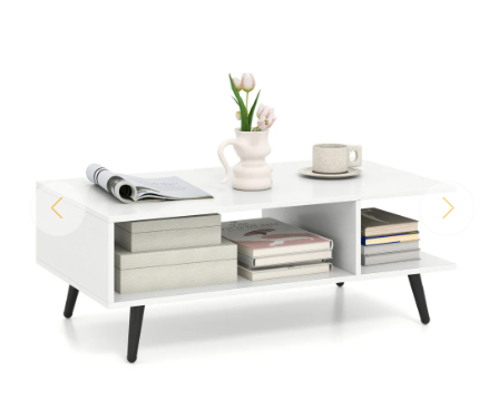 Mid Century Modern Rectangle Coffee Table 2-Tier Accent Table with 2 Open Compartments-White (Scratch and Dent)
