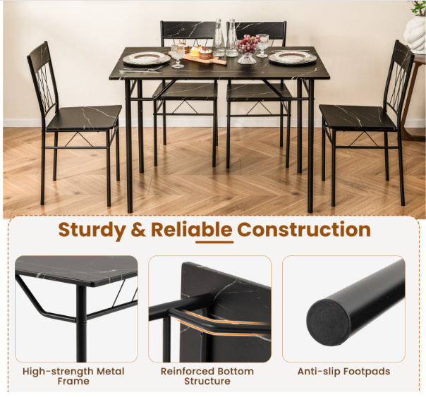 5-Piece Dining Table Set for 4 with Kitchen Table and 4 Dining Chair Set (Assembled)