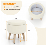 Round Storage Ottoman with Rubber Wood Legs and Adjustable Foot Pads