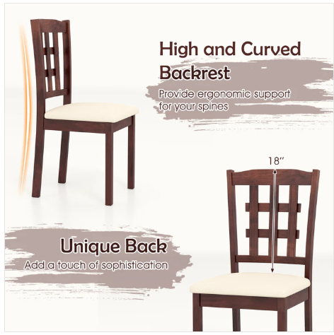 Set of 2, Wooden Dining Chair, Linen Fabric Padded Kitchen Chairs