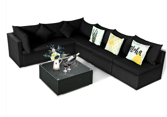 7 Pieces Patio Rattan Furniture Set Sectional - Black - 3 Boxes, Unassembled