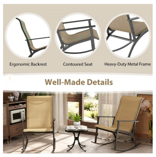Heavy-Duty Rocking Bistro Chairs and Table Set -Brown