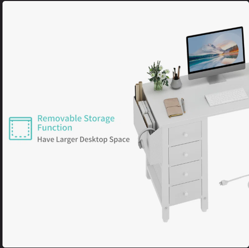 L-Shaped Computer Desk with Drawers & Storage Shelves - Scratch and Dent -(Fully Assembled)