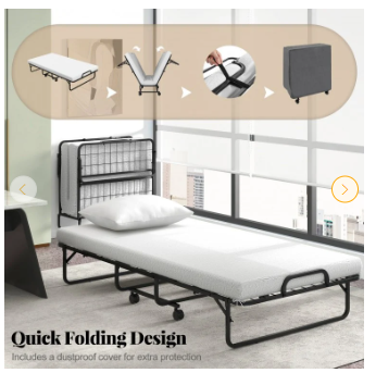 Cot/Twin Size Folding Bed with Memory Foam Mattress and Pillow (see Description)