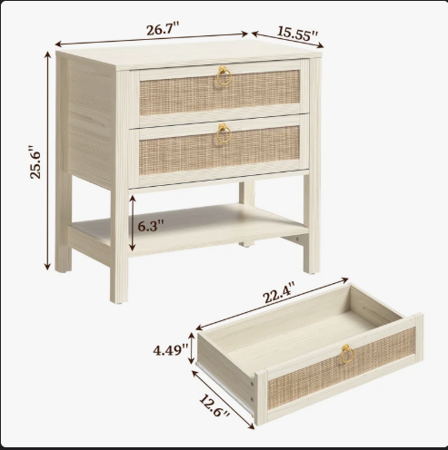 SET of 2 - Pomodoro Rattan Nightstand With 2-Drawer And 1 Open Shelf (Fully Assembled)