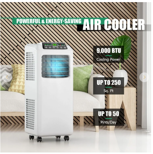 9000 BTU Portable Air Conditioner with Built-in Dehumidifier and Remote Control