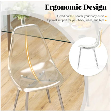 Set of 4, Kitchen Chairs w/Transparent Seat & Curved Back