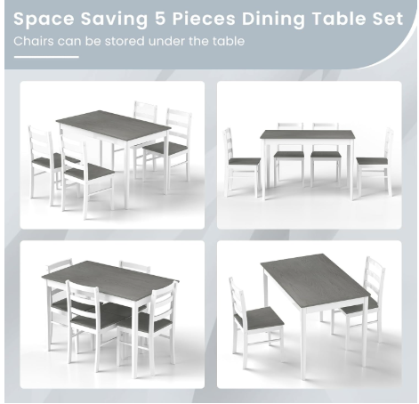 4 Piece Set, Kitchen Table and Chairs, Wood Grain (Grey) (3 Chairs Only)