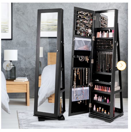 Special - 360° Rotatable 2-in-1 Lockable Jewelry Cabinet with Full-Length Mirror (Assembled)
