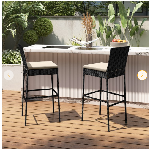 4 Pieces Patio Wicker Barstools with Seat Cushion and Footrest (Assembled)