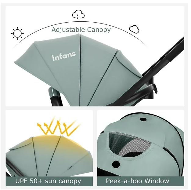 2 in 1 Baby Stroller, High Landscape Infant Stroller and Reversible Bassinet Pram with Adjustable Canopy (Grey)