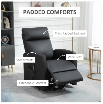 Electric Power Lift Chair with Remote Control, PU, Black