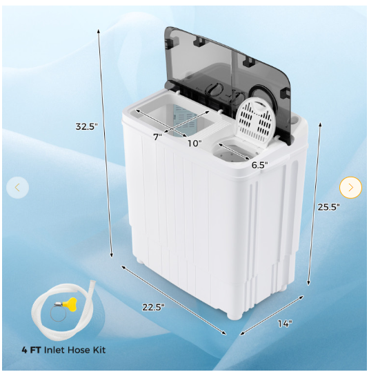 17.6lbs Compact Portable Washer Twin Tub Combo with Pump Drain