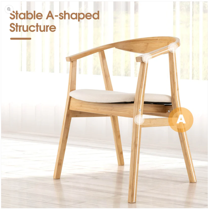 Bamboo Accent Chair with Armrest and Curved Backrest-Natural   (Scratch and Dent)