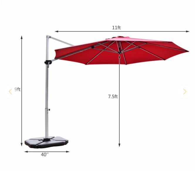 10Ft Feet Patio Offset Cantilever Umbrella 360° Rotation Aluminum Tilt, Red - Unassembled