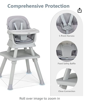 8 in 1 Baby High Chair, Convertible Highchair with with Removable Tray (Grey)
