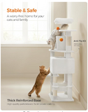 (Unassembled) - Cat Condo, cat  tree, 61-Inch Cat Tower with 5 Scratching Posts, 2 Perches, 2 Caves, Hammock, 2 Pompoms, Cream White (1 Box, Unassembled)