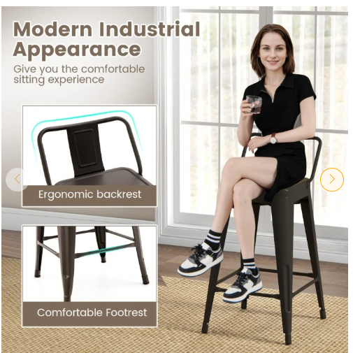 Set of 4,  24 Inch  Side Chairs with Rubber Feet and Removable Back, Gunmetal
