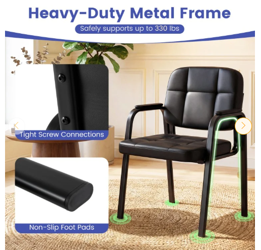 Set of 4,Waiting Room Guest Chair with Mixed PU Leather and Integrated Armrests-Black (Assembled)