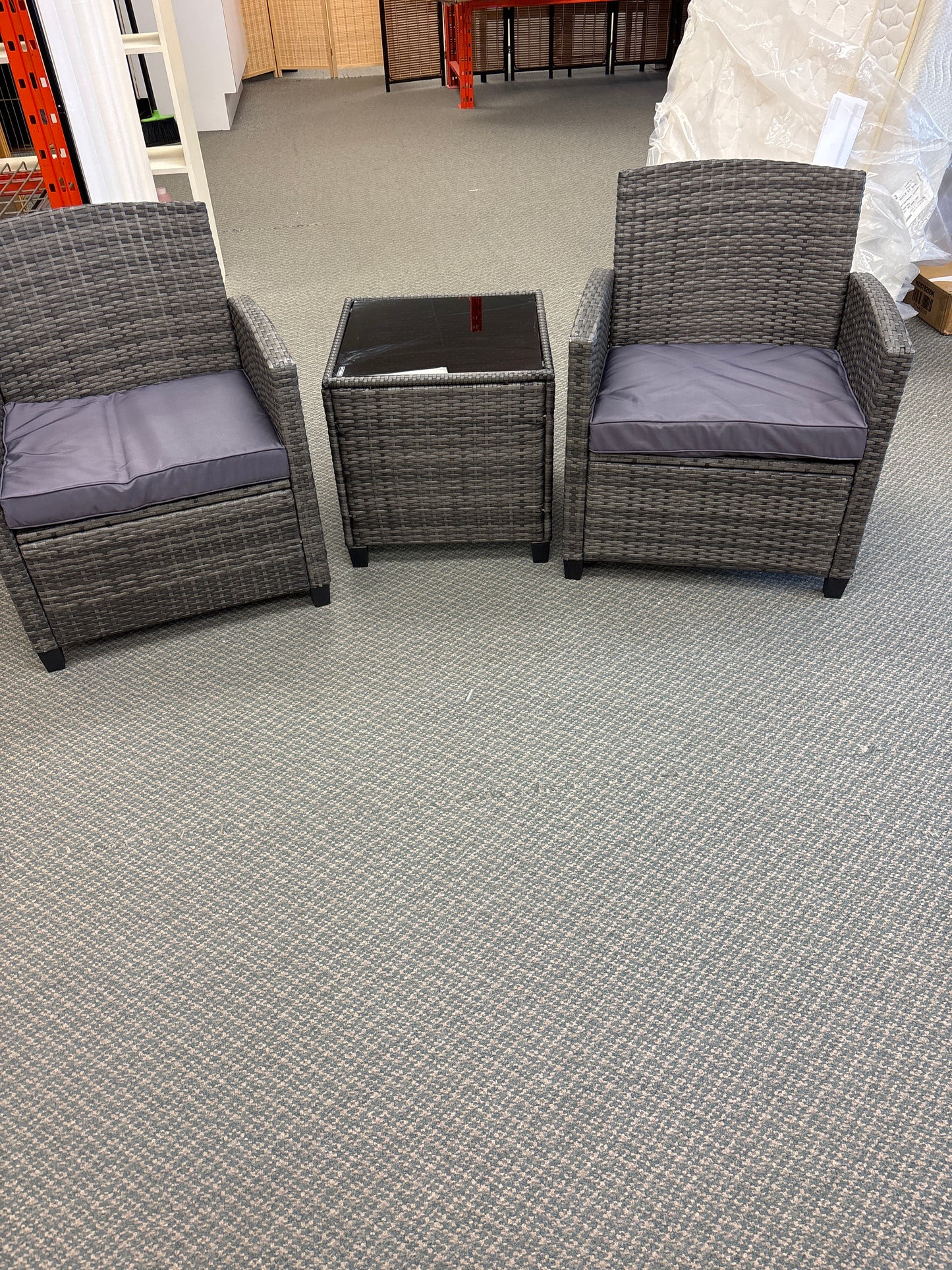SPECIAL, 3 Pieces Outdoor Wicker with Tempered Glass Coffee Table - Grey (Fully Assembled)