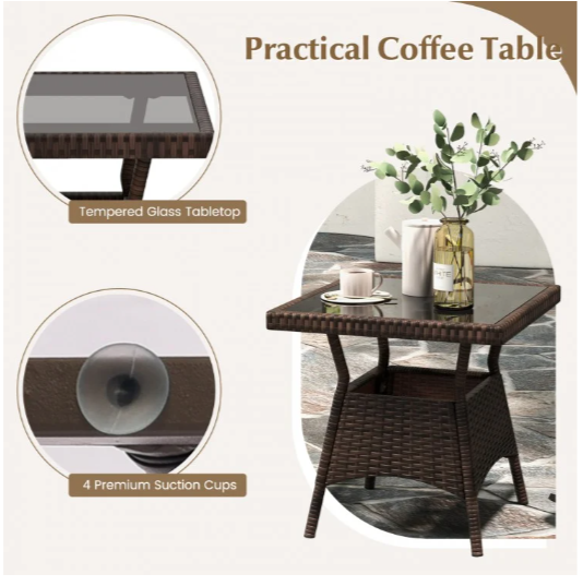 3 Pieces Outdoor Rocking Set with Tempered Glass Coffee Table (Assembled)