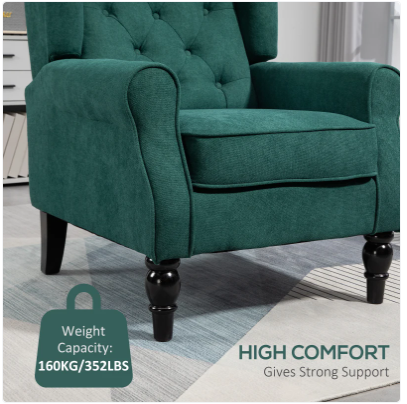 Fabric Accent Chair, Button Tufted Armchair, Dark Green (Assembled)