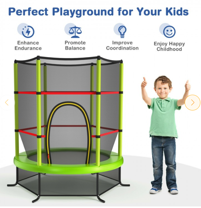 55 Inch Kids Trampoline Bouncing Jumping Mat with Enclosure Net - Customer Return
