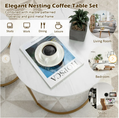 Modern Marble Look Stacking Nesting Coffee Table Set (Assembled)