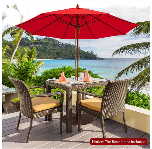 SPECIAL,9.5 Feet Pulley Lift Round Patio Umbrella with Fiberglass Ribs-Red
