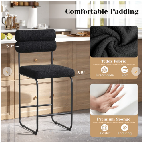 SPECIAL, 1 Piece only - 26 Inch Counter Height Bar Stools with Metal Frame and Footrest