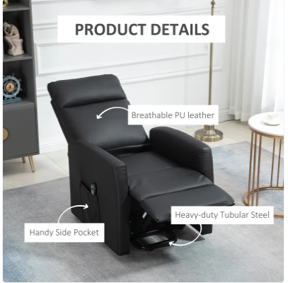 Electric Power Lift Chair with Remote Control, PU, Black