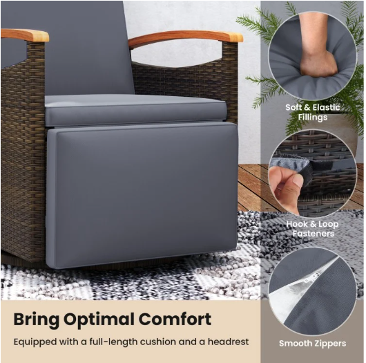 Patio Rattan 360° Swivel Recliner Chair with Adjustable Backrest and Footrest-Gray (Assembled)