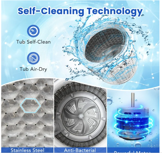 Full-Automatic Washing Machine Washer and Spin Combo, 11lbs Capacity, Drain Pump, Grey