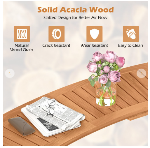 Outdoor Curved Acacia Wood Fire Pit Bench with Slatted Seat (Fully Assembled)