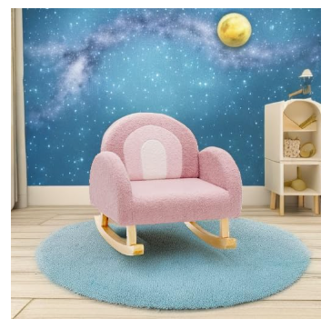 Toddler Rocking Chair with Solid Rubber Wood Frame Soft Velvet Cover-Pink (See Description)