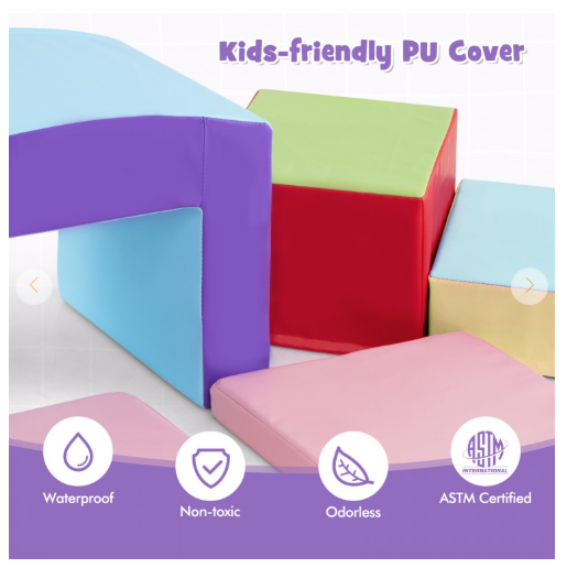 6 Pieces Foam Climbing Blocks Soft Play Climbing for Toddlers with Tunnel (Customer Return)