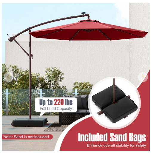 10 Feet Patio Offset Umbrella with 40 Solar-Powered LED Lights-Wine (Assembled)