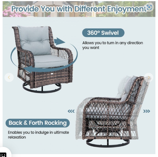 3 Pieces Outdoor Swivel Rocker Set with Small Side Table (1 Box, Unassembled)