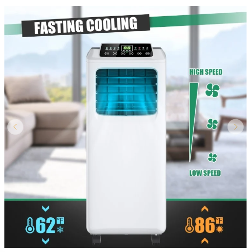 9000 BTU Portable Air Conditioner with Built-in Dehumidifier and Remote Control